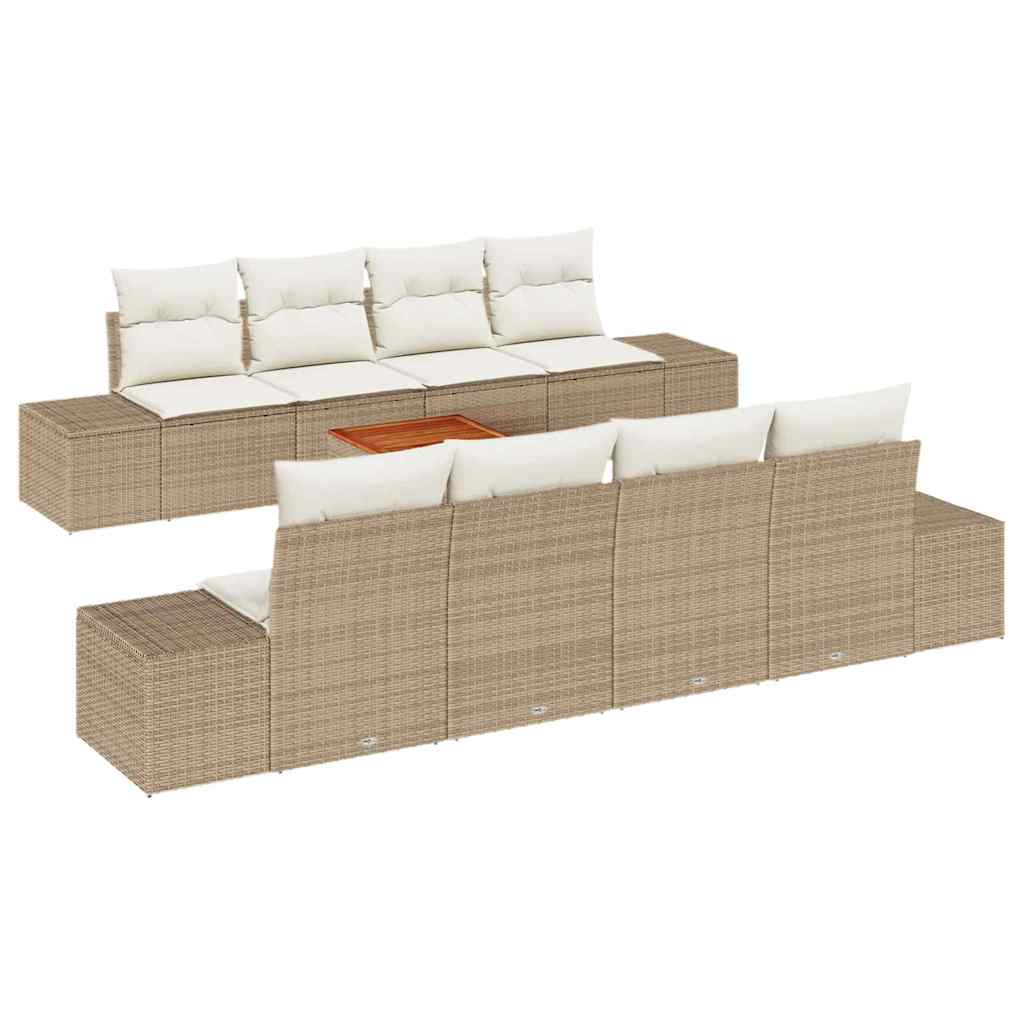 Conjunto de Sofá de Jardim 9 pcs Bege Rattan Sintético