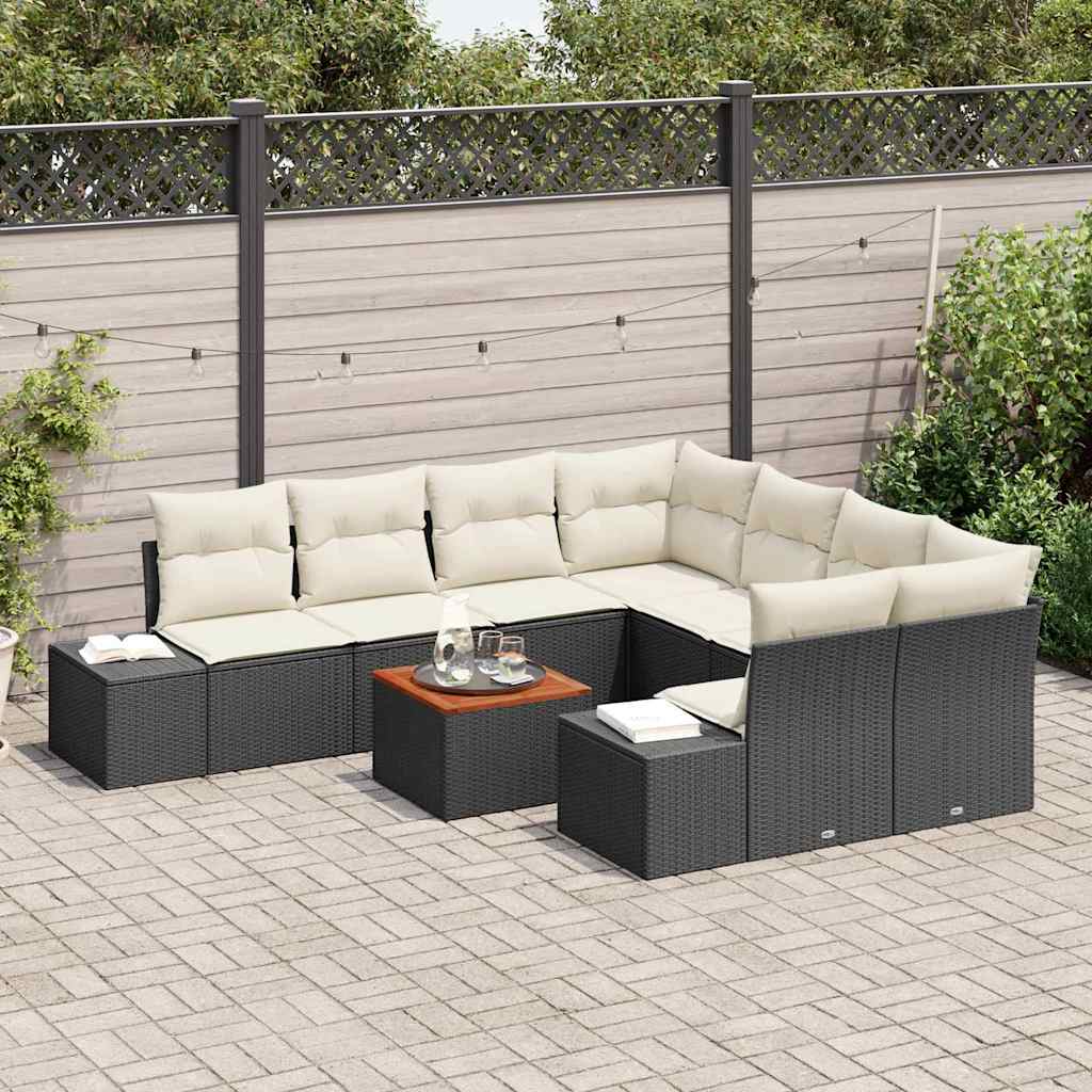 Conjunto de Sofá de Jardim 9 pcs Preto Rattan Sintético