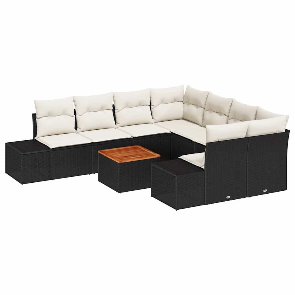 Conjunto de Sofá de Jardim 9 pcs Preto Rattan Sintético