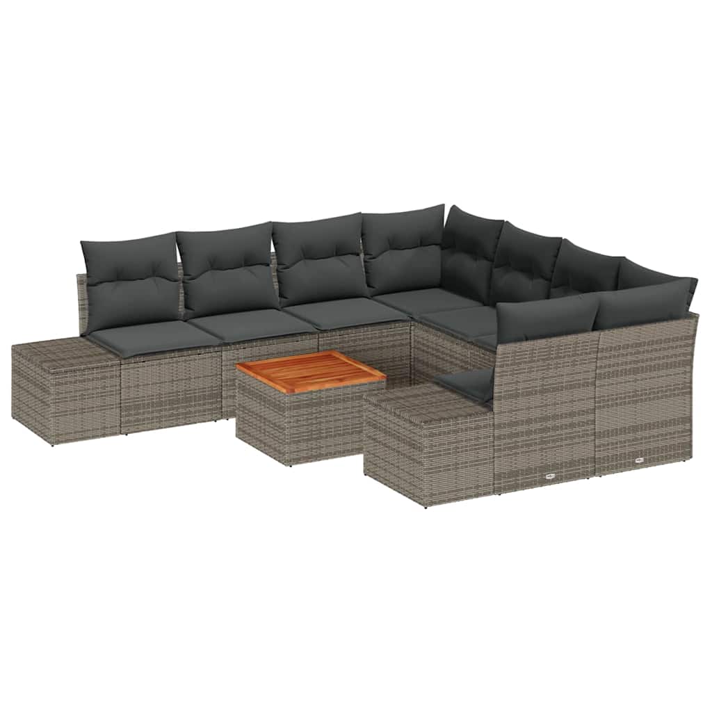Conjunto de Sofá de Jardim 9 pcs Cinzeto Rattan Sintético
