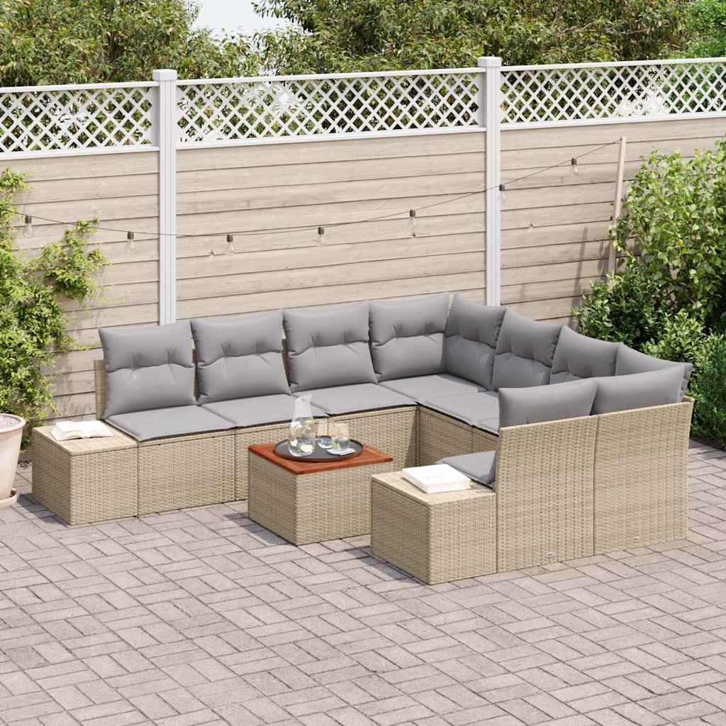 Conjunto de Sofá de Jardim 9 pcs Bege Rattan Sintético