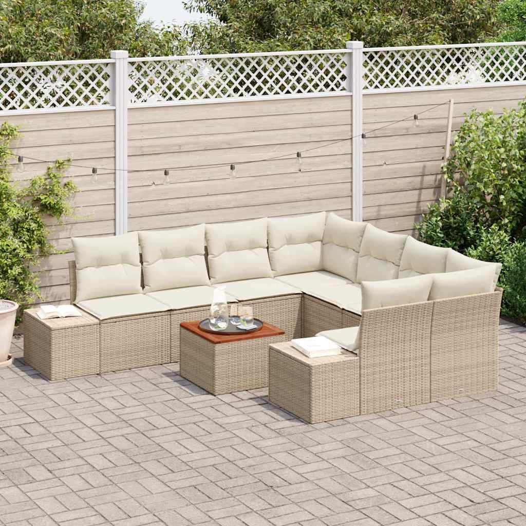 Conjunto de Sofá de Jardim 9 pcs Bege Rattan Sintético