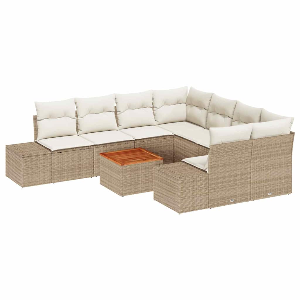 Conjunto de Sofá de Jardim 9 pcs Bege Rattan Sintético