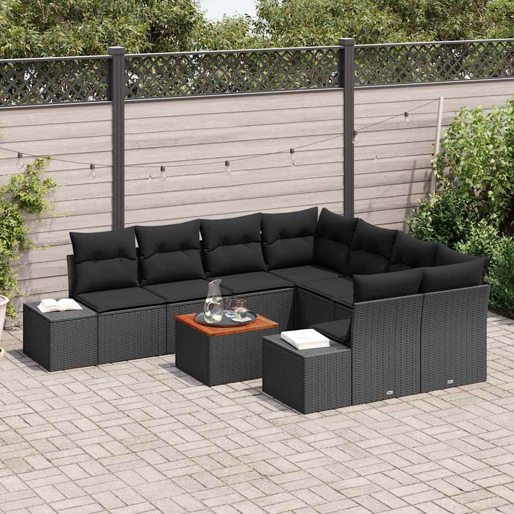 Conjunto de Sofá de Jardim 9 pcs Preto Rattan Sintético