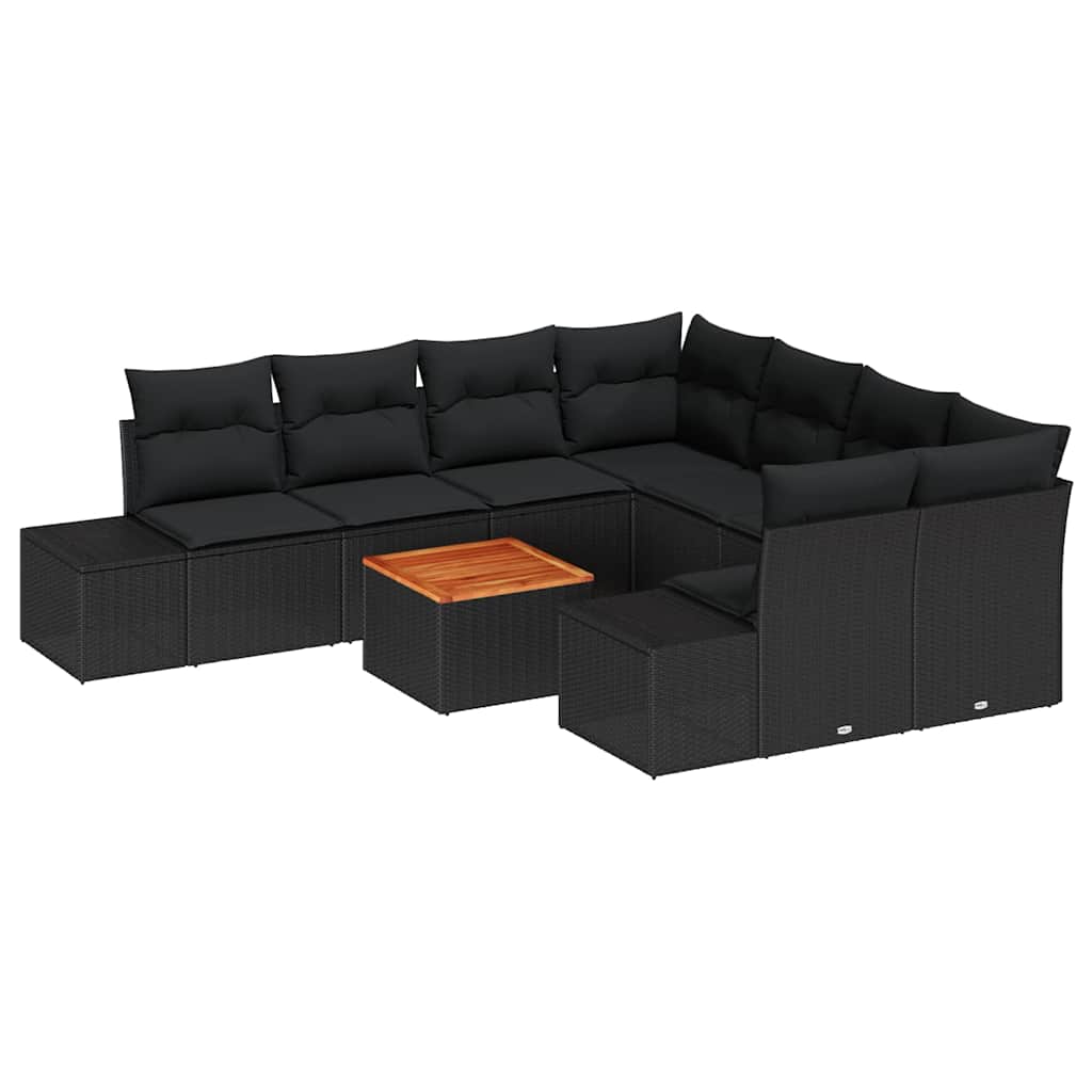 Conjunto de Sofá de Jardim 9 pcs Preto Rattan Sintético