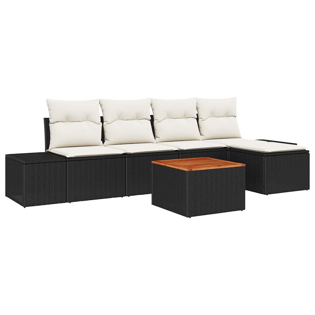 Conjunto de Sofá de Jardim 6 pcs Preto Rattan Sintético