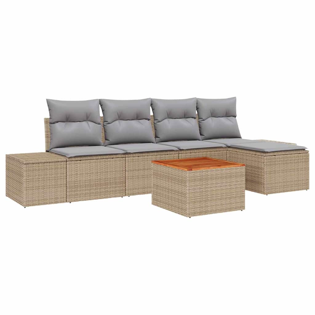 Conjunto de Sofá de Jardim 6 pcs Bege Rattan Sintético