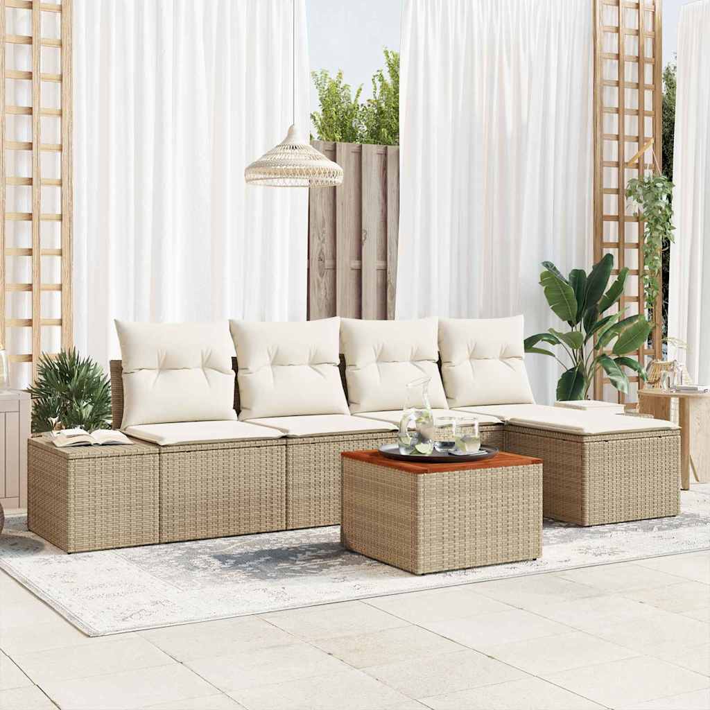 Conjunto de Sofá de Jardim 6 pcs Bege Rattan Sintético
