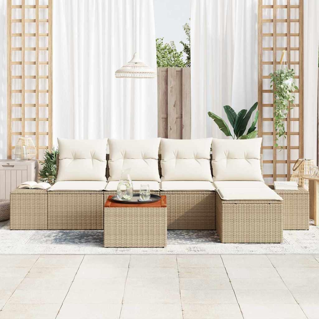 Conjunto de Sofá de Jardim 6 pcs Bege Rattan Sintético