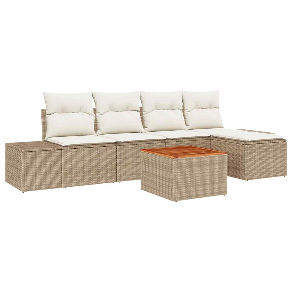 Conjunto de Sofá de Jardim 6 pcs Bege Rattan Sintético