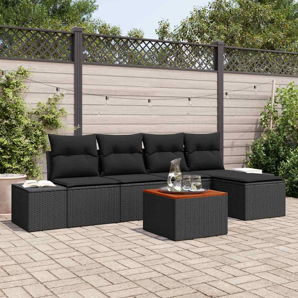 Conjunto de Sofá de Jardim 6 pcs Preto Rattan Sintético