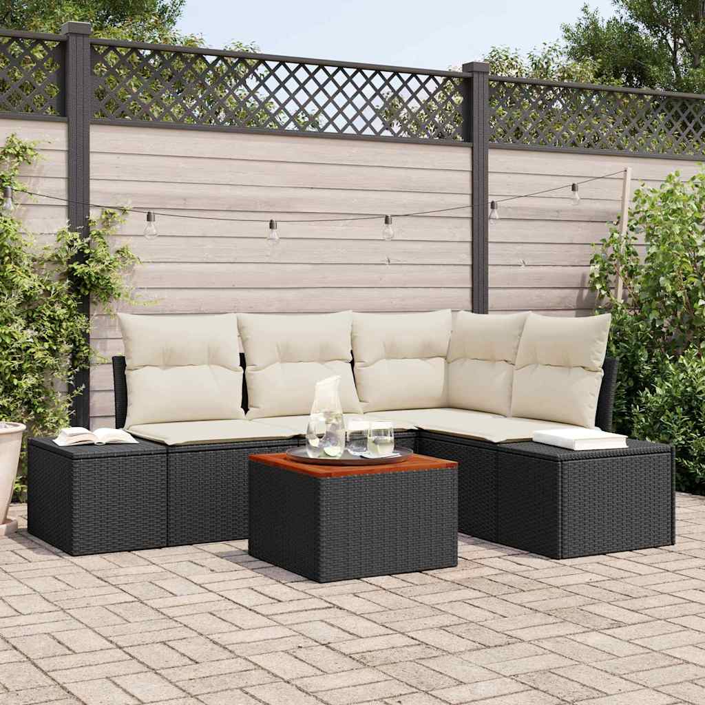 Conjunto de Sofá de Jardim 5 pcs Preto Rattan Sintético