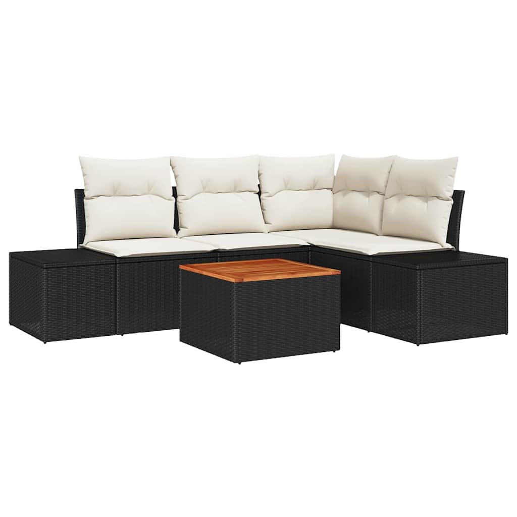 Conjunto de Sofá de Jardim 5 pcs Preto Rattan Sintético