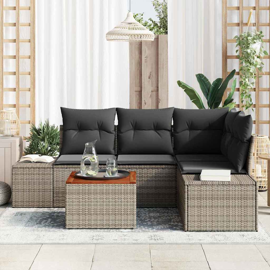 Conjunto de Sofá de Jardim 5 pcs Cinzeto Rattan Sintético