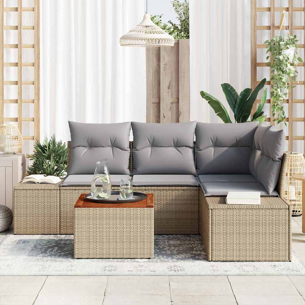 Conjunto de Sofá de Jardim 5 pcs Bege Rattan Sintético