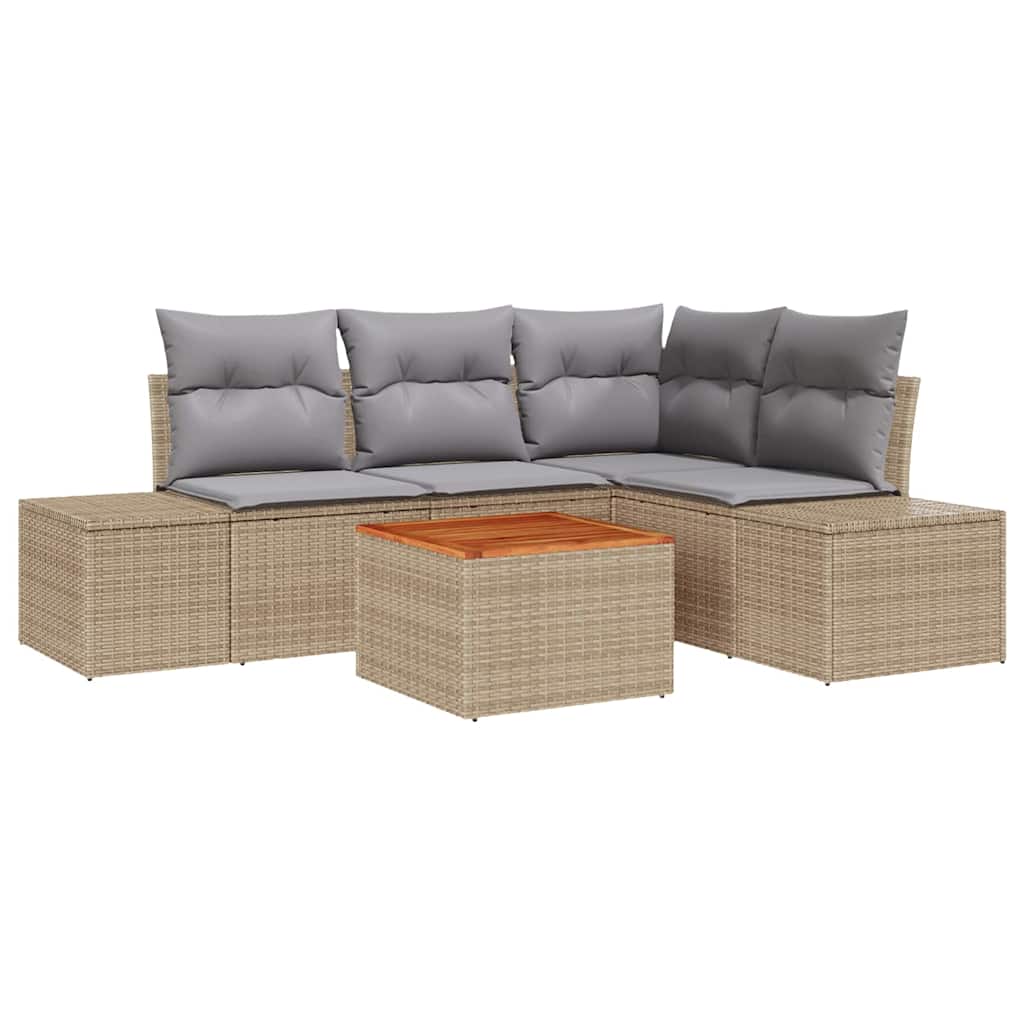 Conjunto de Sofá de Jardim 5 pcs Bege Rattan Sintético