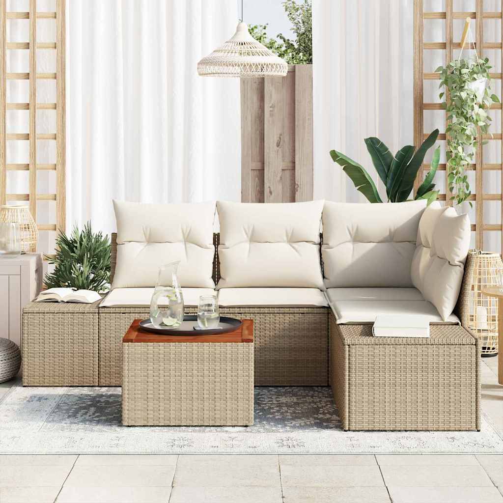Conjunto de Sofá de Jardim 5 pcs Bege Rattan Sintético