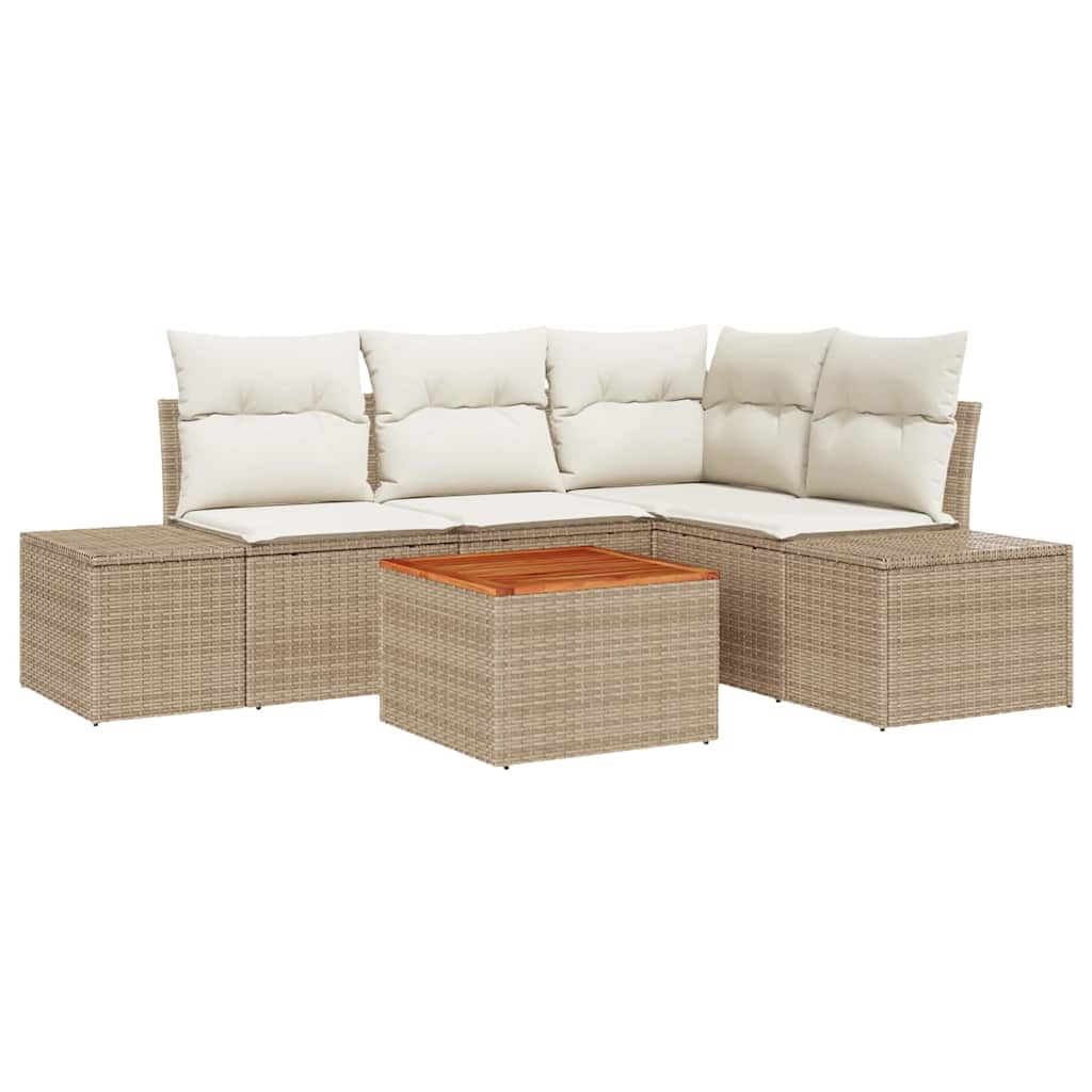 Conjunto de Sofá de Jardim 5 pcs Bege Rattan Sintético