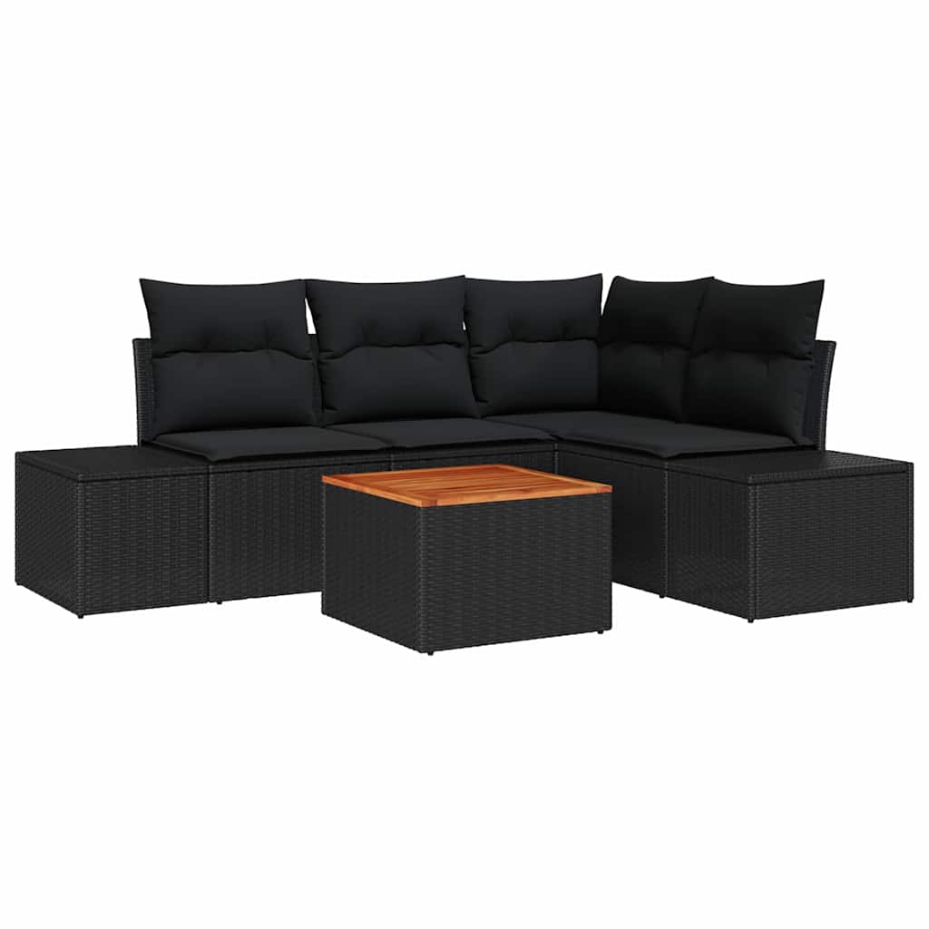 Conjunto de Sofá de Jardim 5 pcs Preto Rattan Sintético