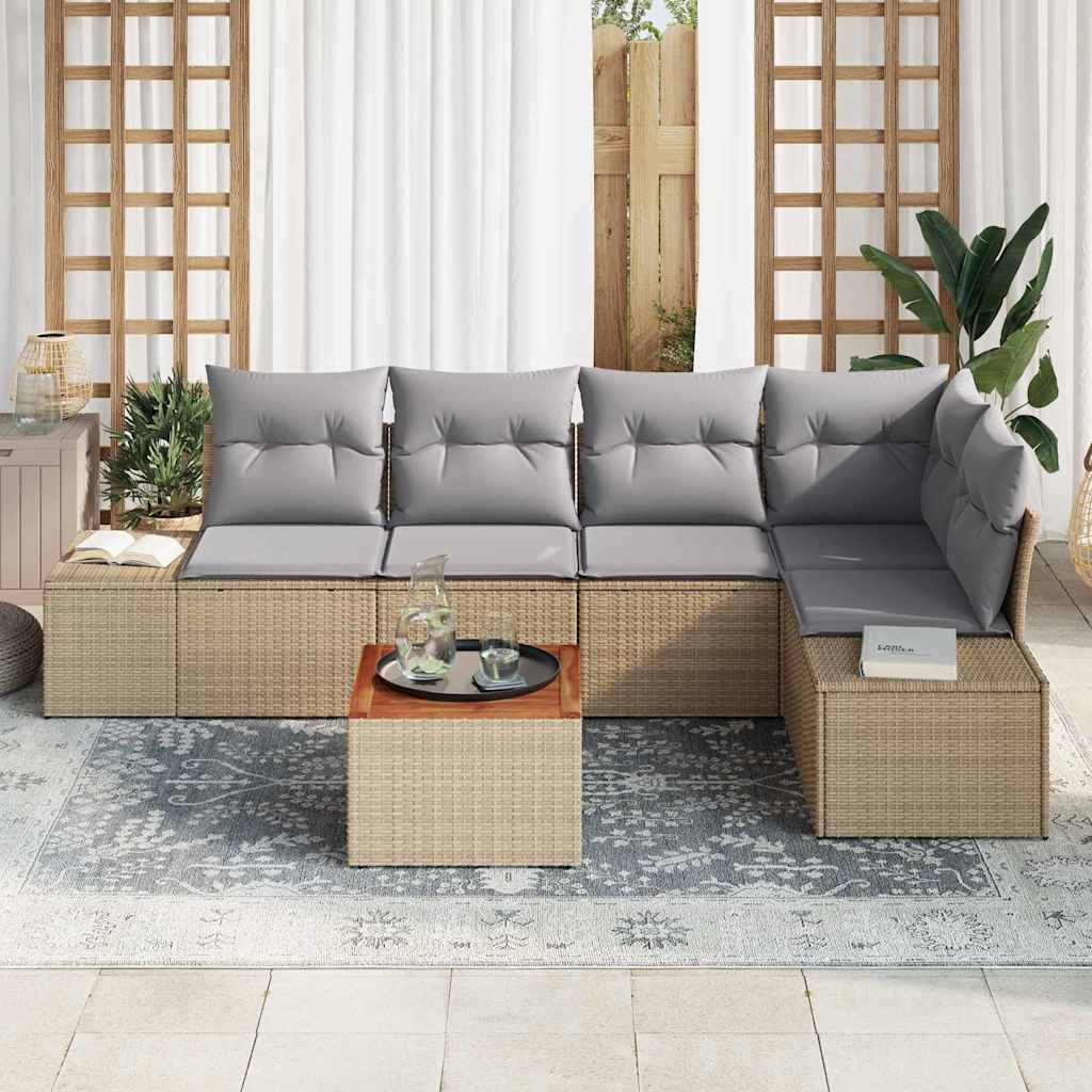Conjunto de Sofá de Jardim 6 pcs Bege Rattan Sintético