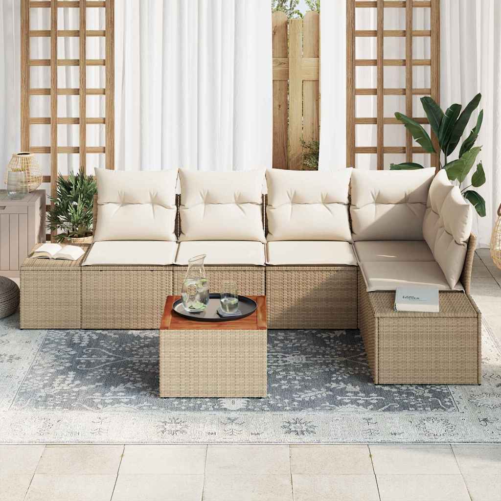 Conjunto de Sofá de Jardim 6 pcs Bege Rattan Sintético