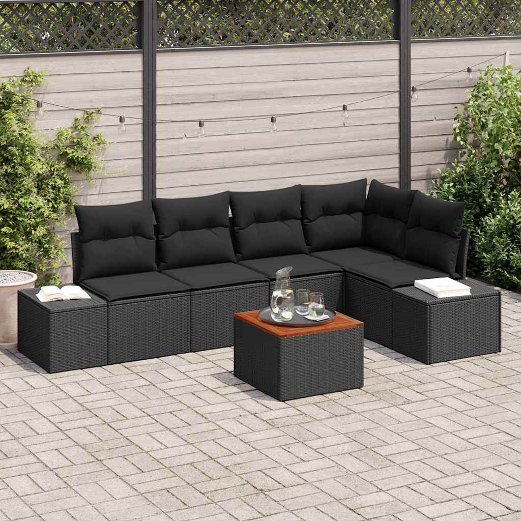 Conjunto de Sofá de Jardim 6 pcs Preto Rattan Sintético