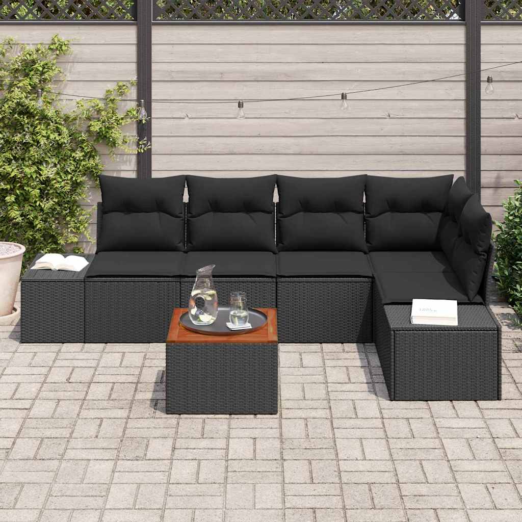 Conjunto de Sofá de Jardim 6 pcs Preto Rattan Sintético
