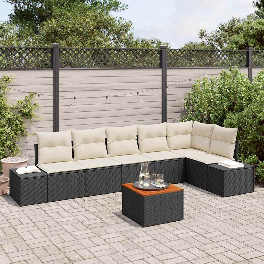 Conjunto de Sofá de Jardim 7 pcs Preto Rattan Sintético