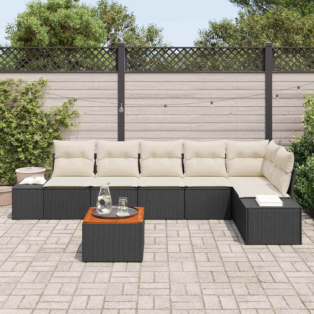 Conjunto de Sofá de Jardim 7 pcs Preto Rattan Sintético