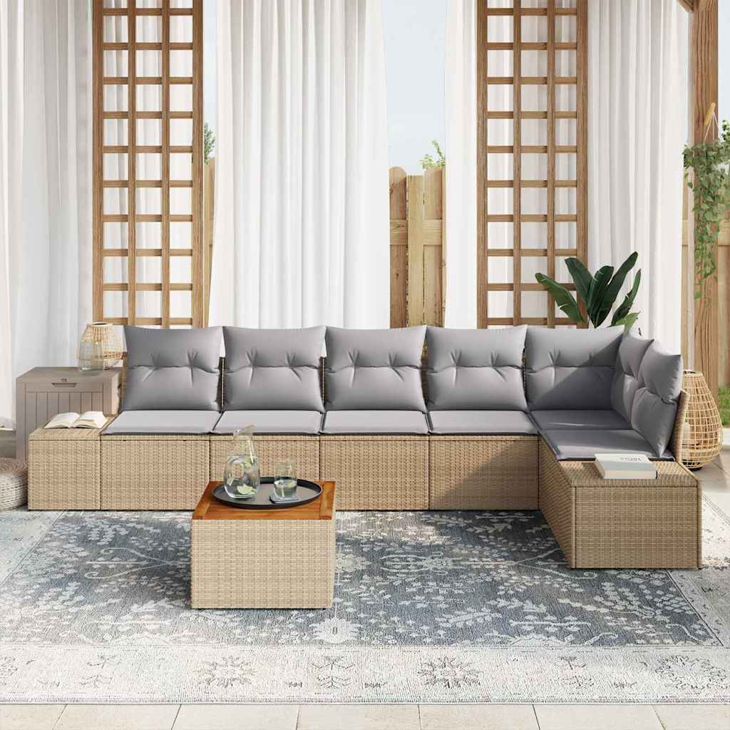 Conjunto de Sofá de Jardim 7 pcs Bege Rattan Sintético