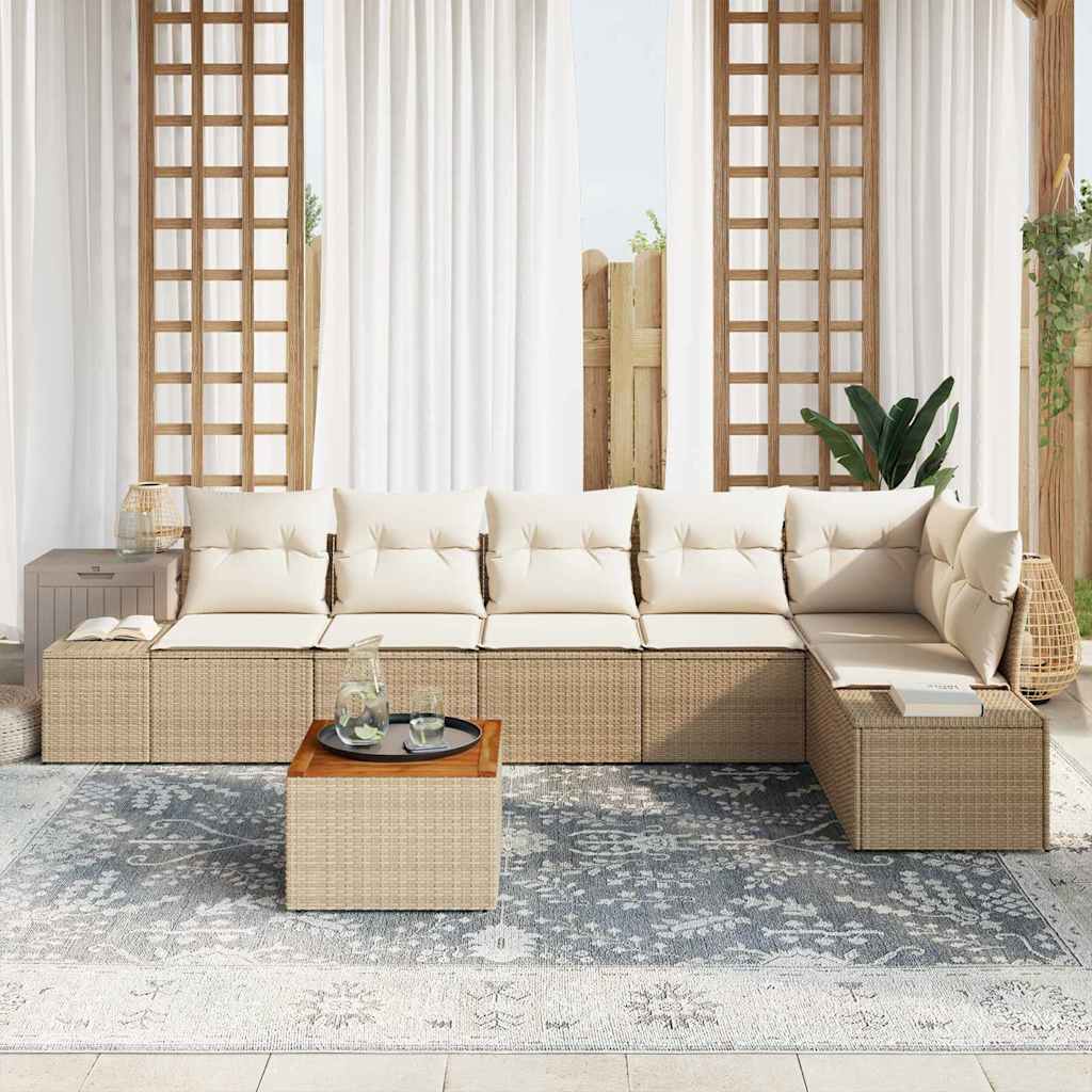 Conjunto de Sofá de Jardim 7 pcs Bege Rattan Sintético
