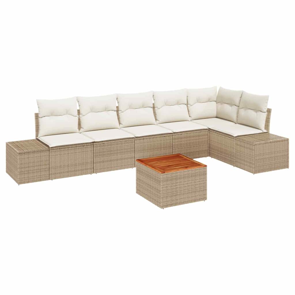Conjunto de Sofá de Jardim 7 pcs Bege Rattan Sintético
