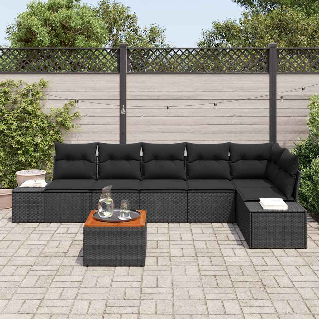 Conjunto de Sofá de Jardim 7 pcs Preto Rattan Sintético