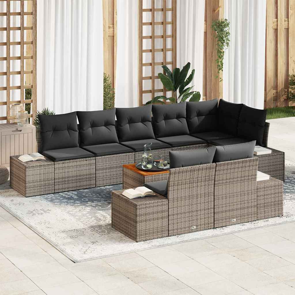 Conjunto de Sofá de Jardim 9 pcs Cinzeto Rattan Sintético