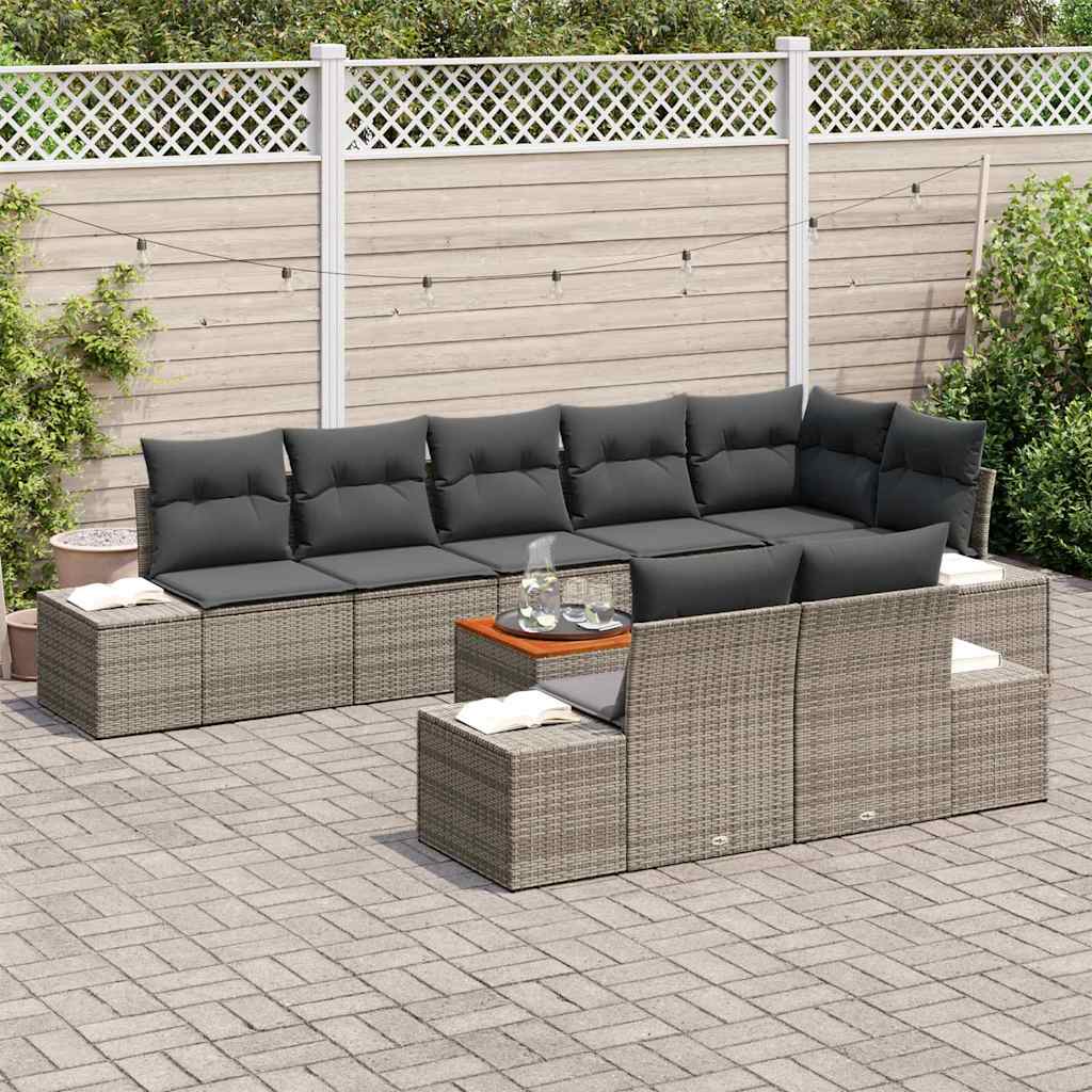 Conjunto de Sofá de Jardim 9 pcs Cinzeto Rattan Sintético