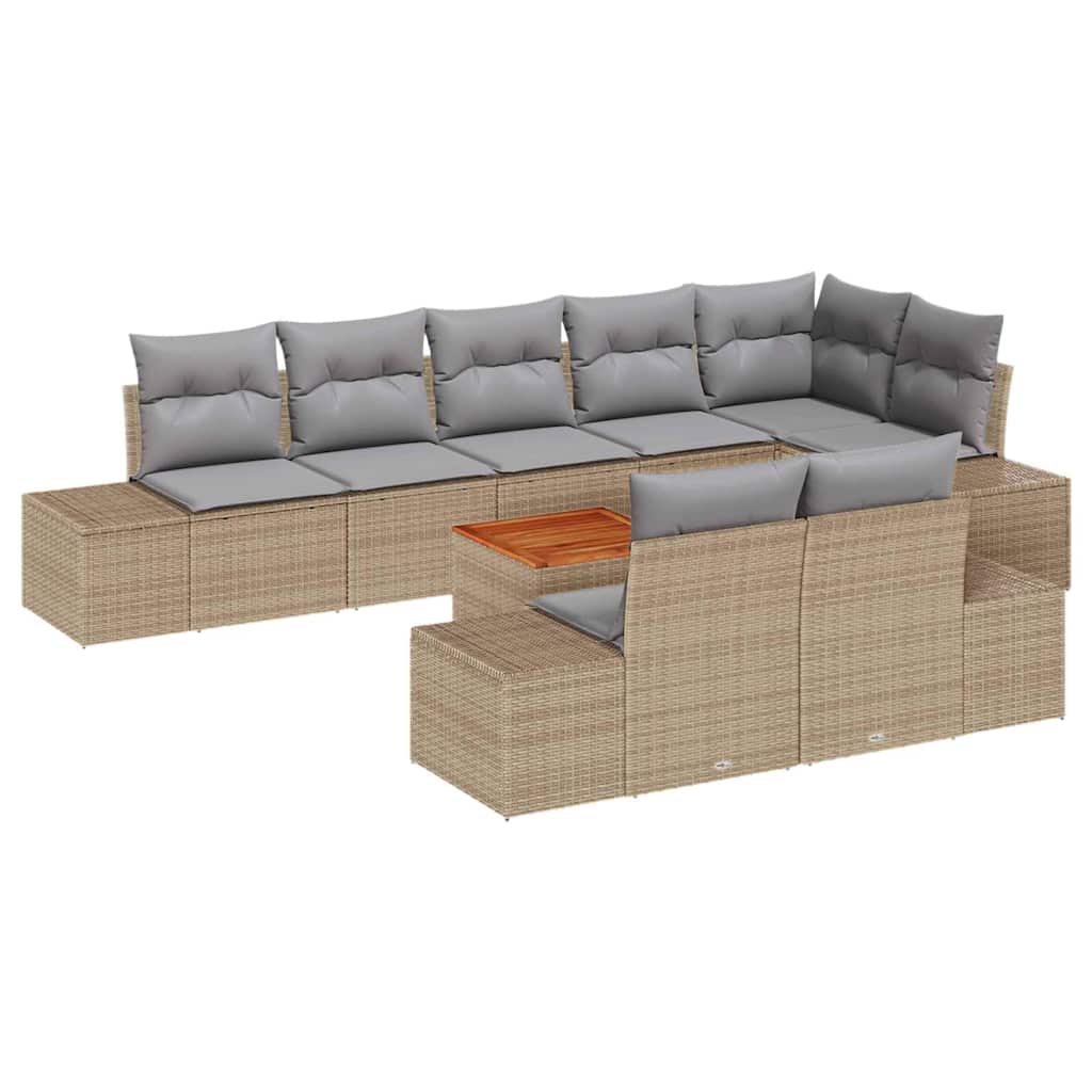 Conjunto de Sofá de Jardim 9 pcs Bege Rattan Sintético