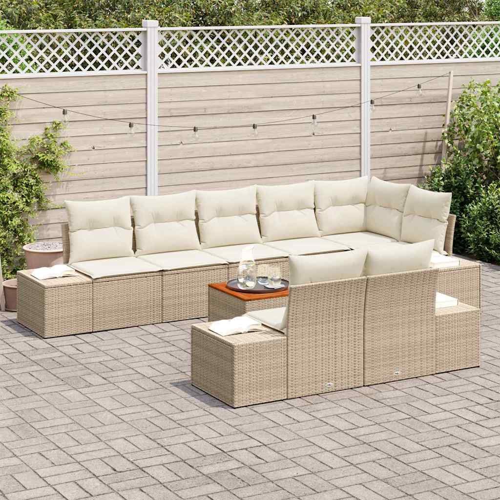 Conjunto de Sofá de Jardim 9 pcs Bege Rattan Sintético