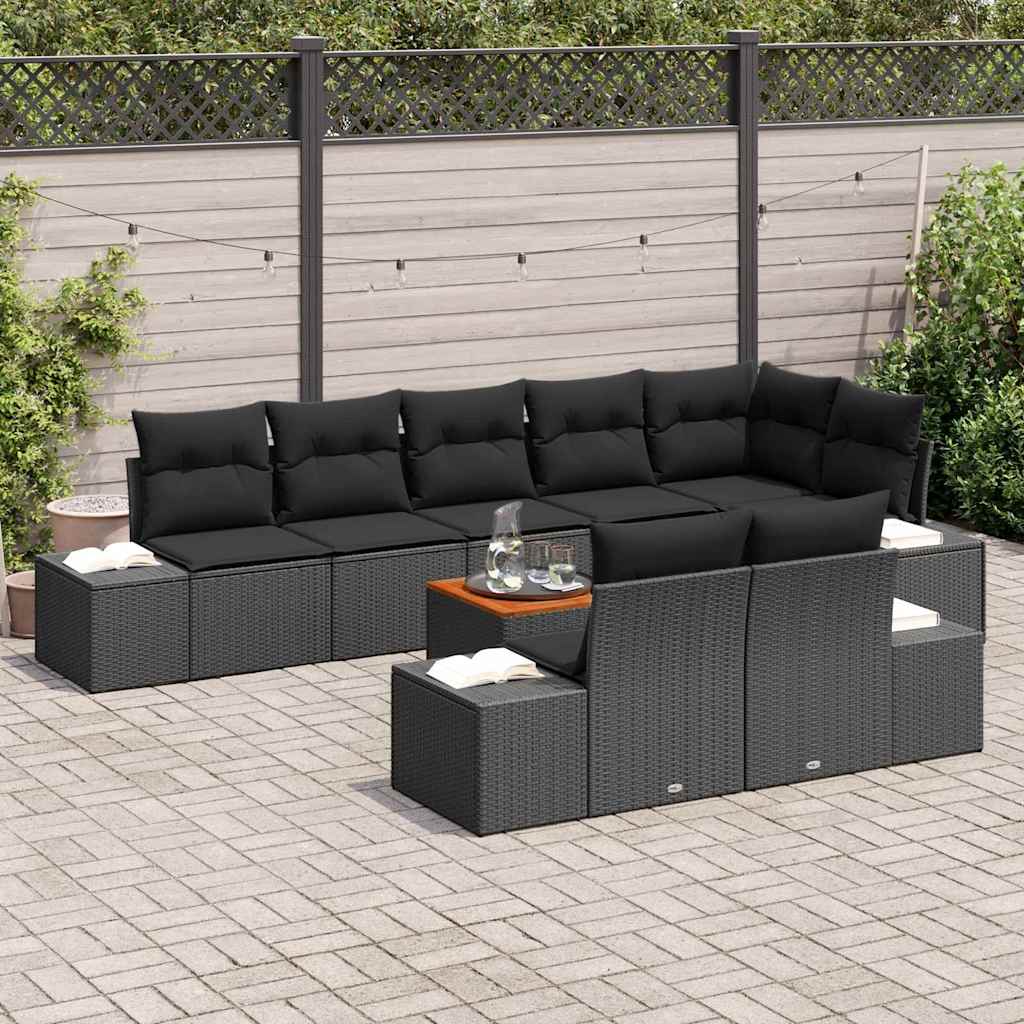 Conjunto de Sofá de Jardim 9 pcs Preto Rattan Sintético