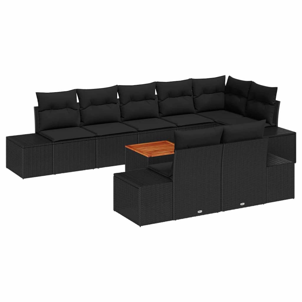 Conjunto de Sofá de Jardim 9 pcs Preto Rattan Sintético