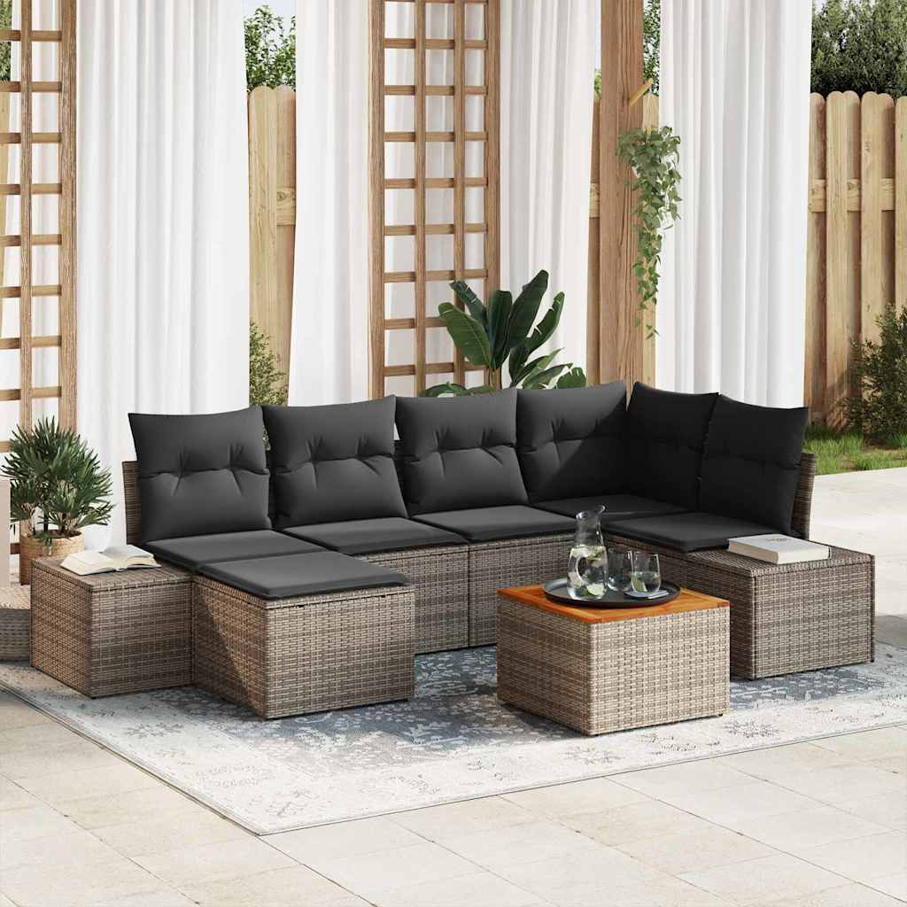 Conjunto de Sofá de Jardim 7 pcs Cinzeto Rattan Sintético