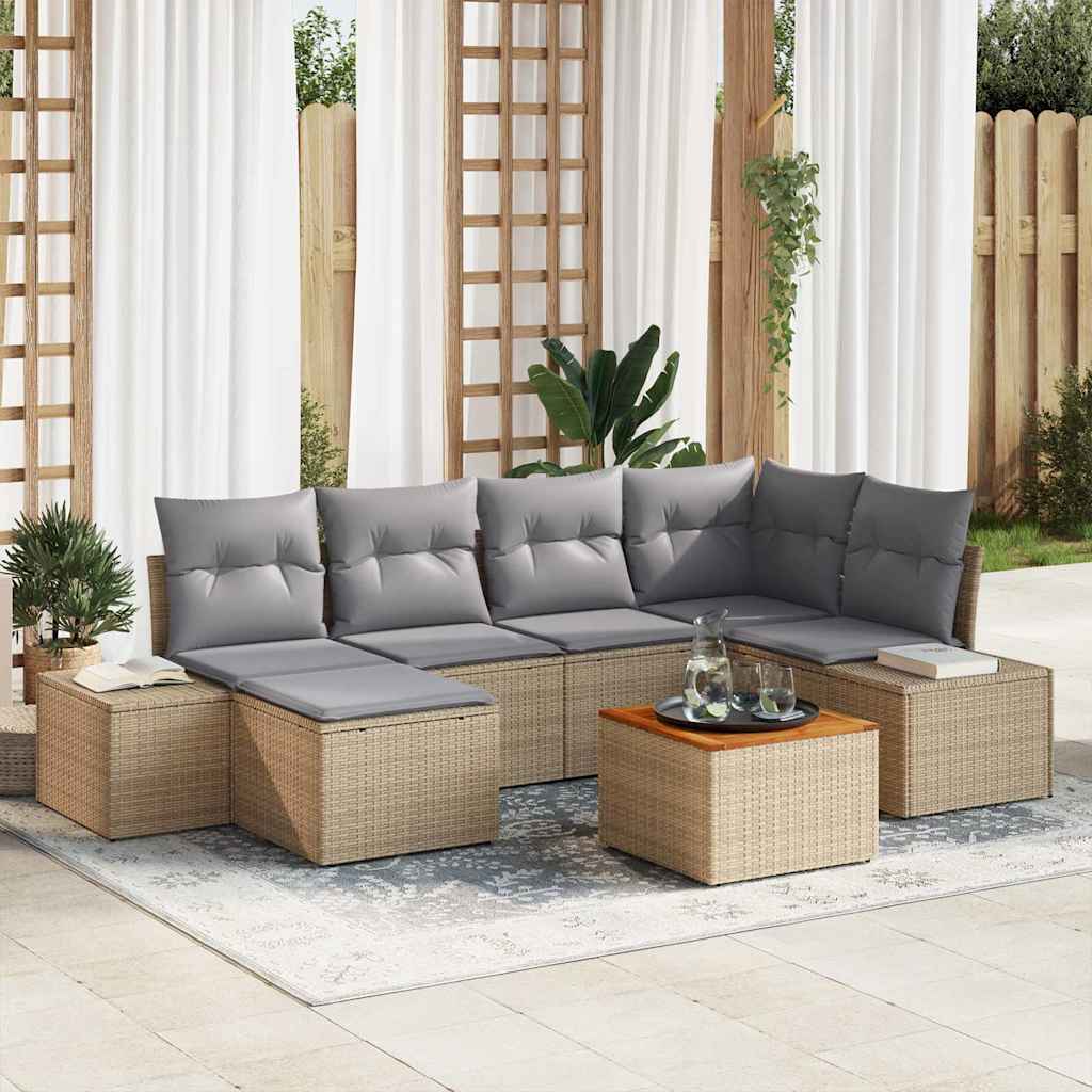 Conjunto de Sofá de Jardim 7 pcs Bege Rattan Sintético