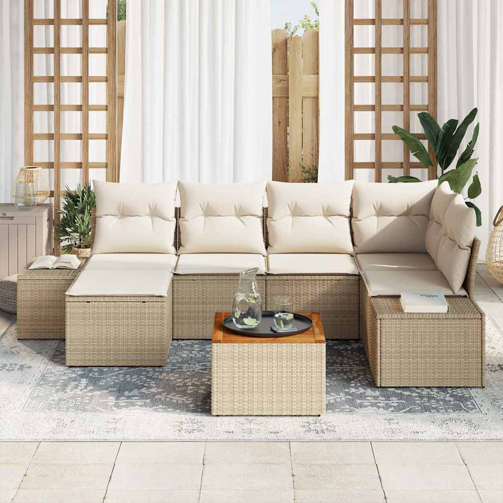 Conjunto de Sofá de Jardim 7 pcs Bege Rattan Sintético