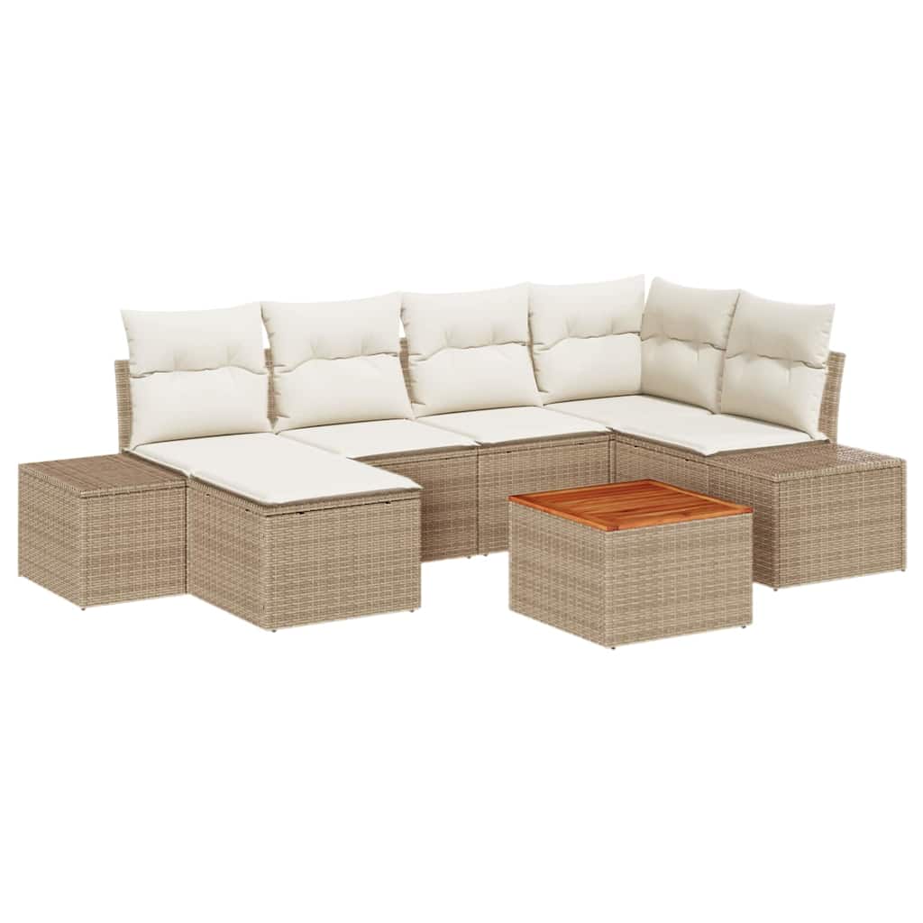 Conjunto de Sofá de Jardim 7 pcs Bege Rattan Sintético