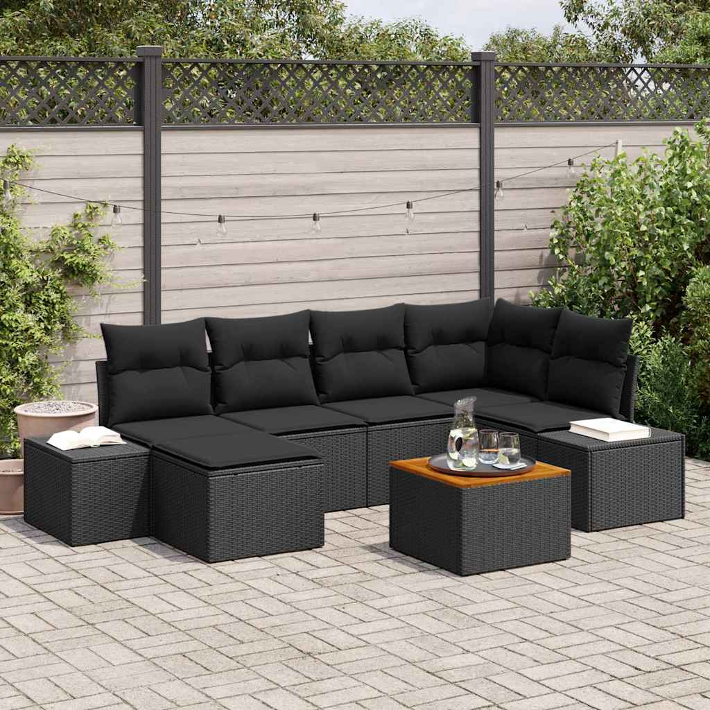 Conjunto de Sofá de Jardim 7 pcs Preto Rattan Sintético