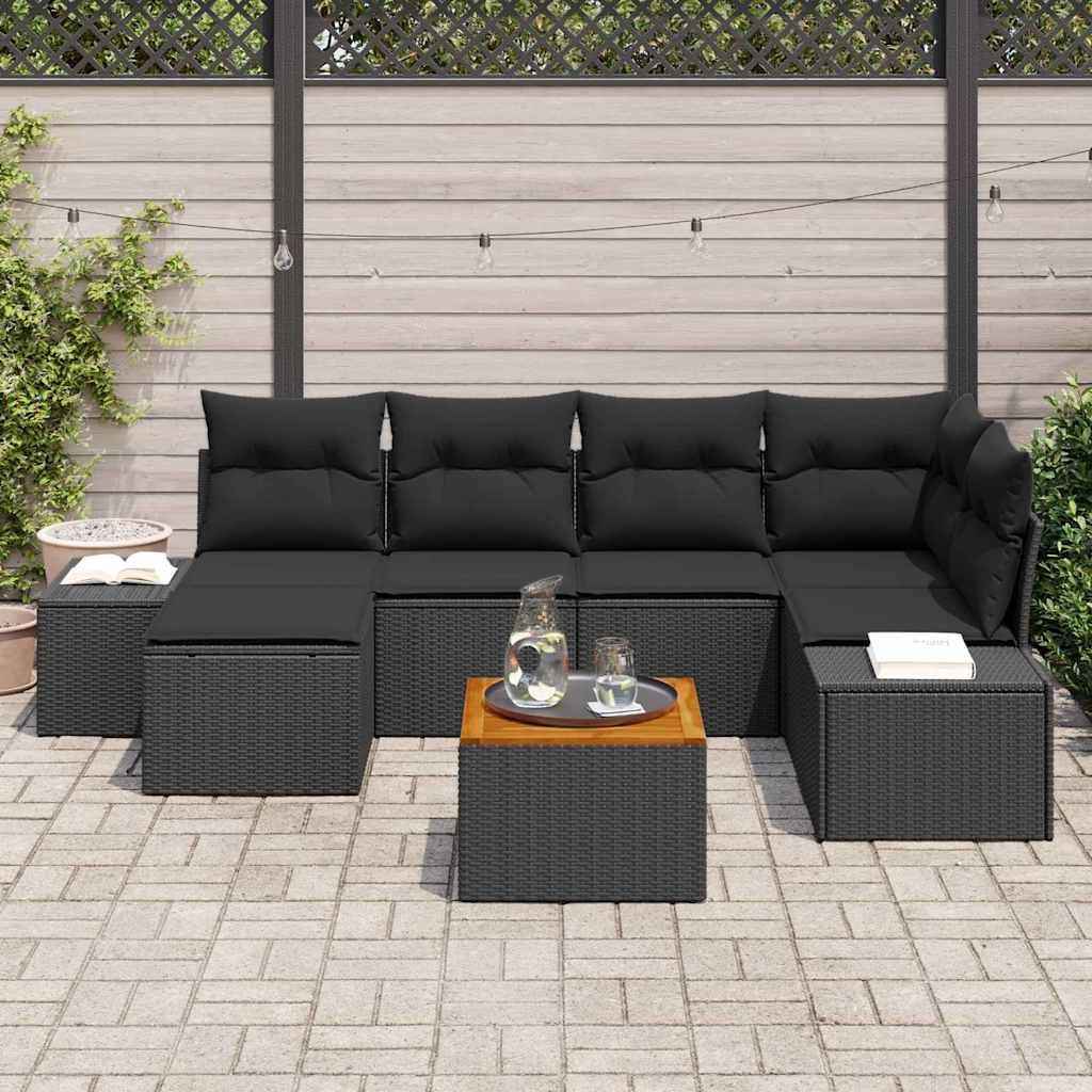 Conjunto de Sofá de Jardim 7 pcs Preto Rattan Sintético