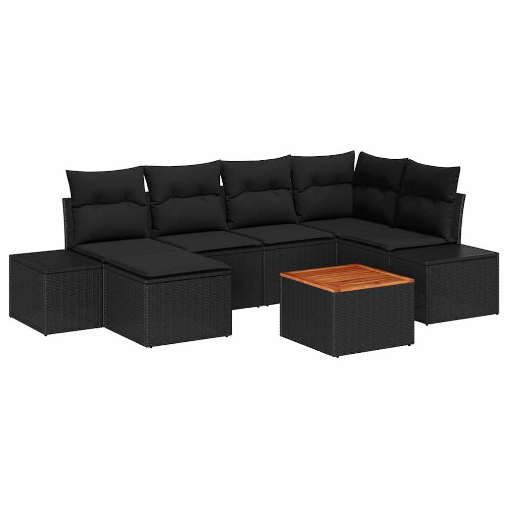 Conjunto de Sofá de Jardim 7 pcs Preto Rattan Sintético