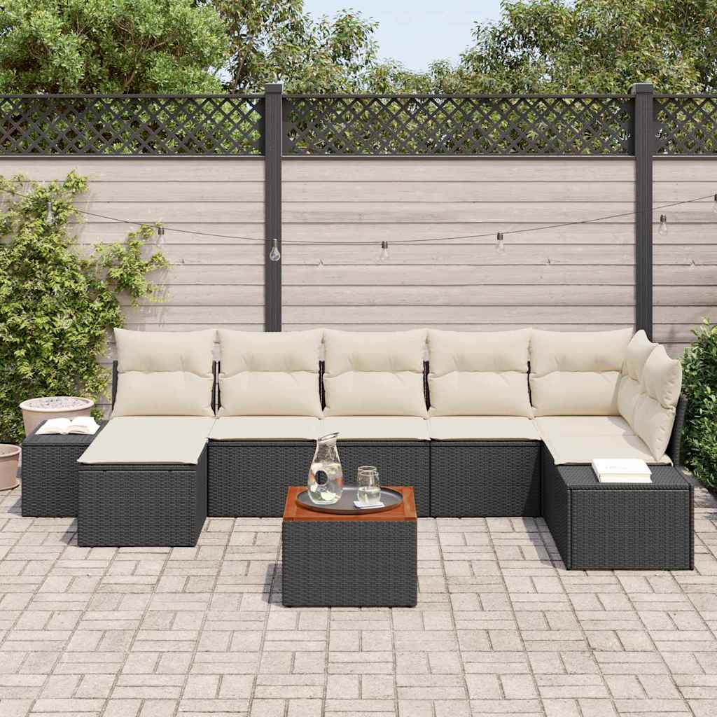 Conjunto de Sofá de Jardim 8 pcs Preto Rattan Sintético