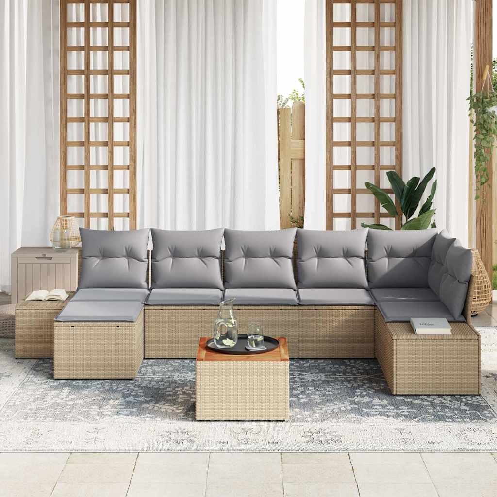 Conjunto de Sofá de Jardim 8 pcs Bege Rattan Sintético