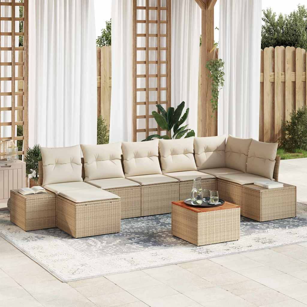 Conjunto de Sofá de Jardim 8 pcs Bege Rattan Sintético