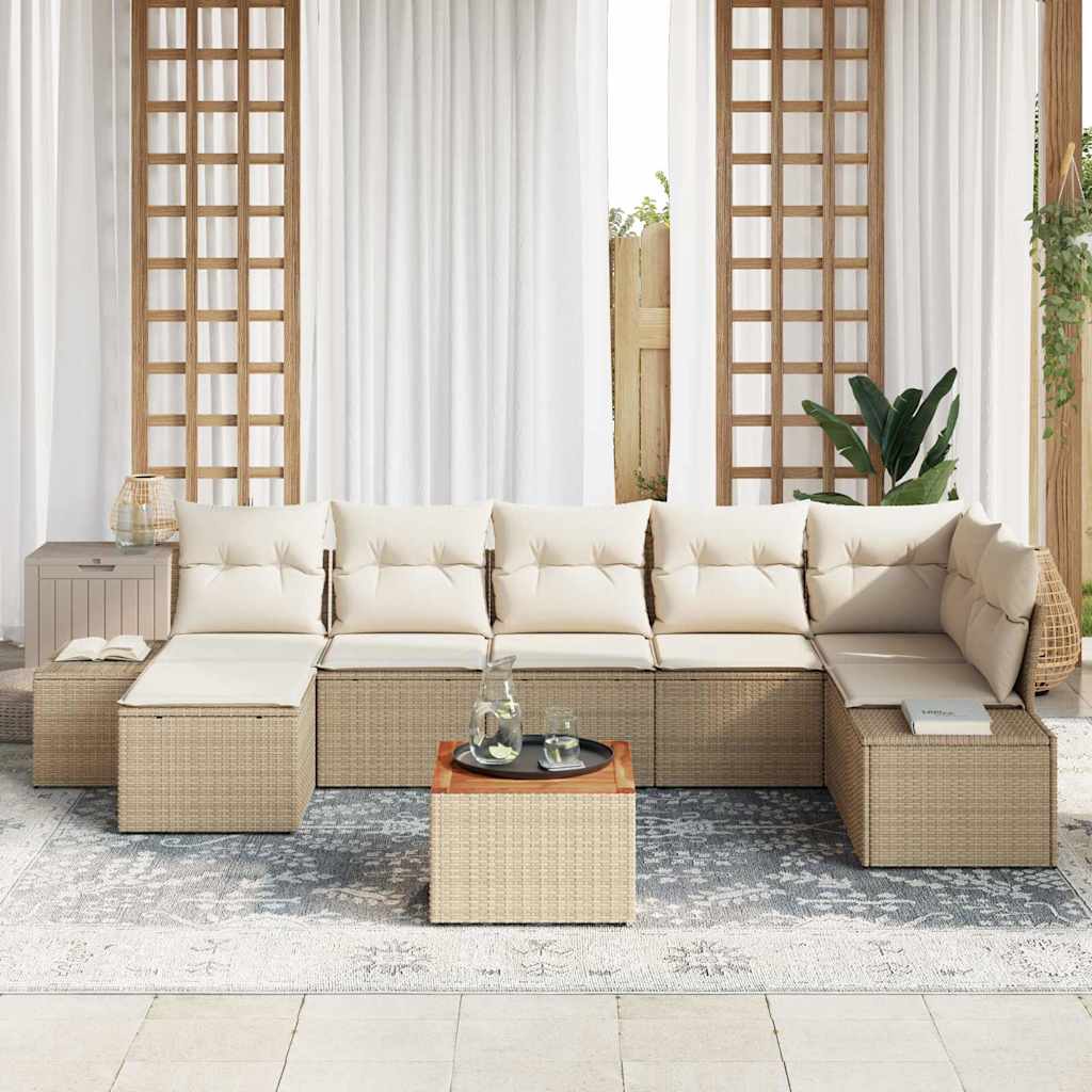 Conjunto de Sofá de Jardim 8 pcs Bege Rattan Sintético